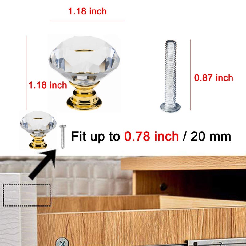 YourGift 6 Pack Drawer Knobs Diamond Shaped Crystal Glass 30mm Cabinet Knobs Pull Handles (30 mm, 6 Pack, Gold) - Image 3